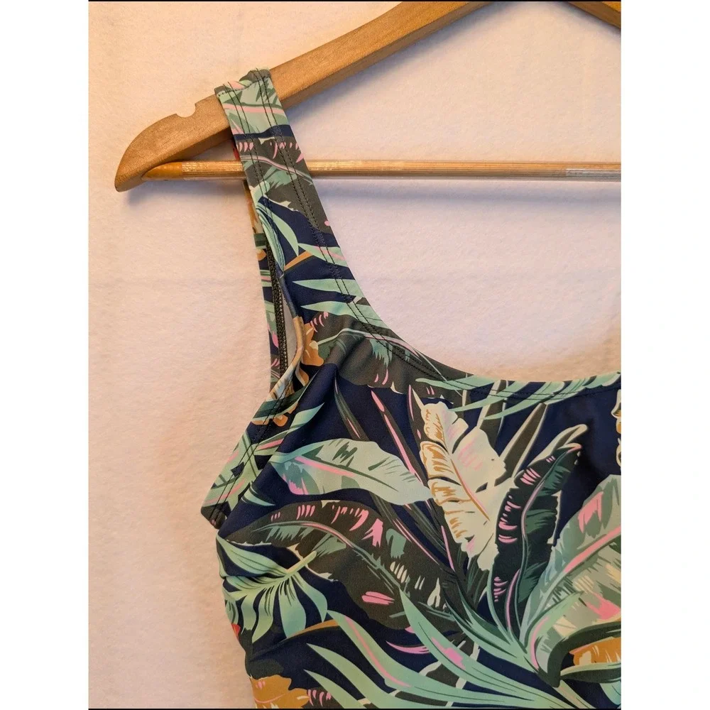 Shore Shapes Tropical Palm Print Swim Dress Navy Blue One Piece Size 10 2119-22A - Picture 4 of 16